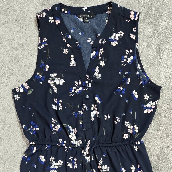 41 Hawthorn Claire Navy Blue Floral Tie Waist Sleeveless Dress Flirty Romantic - Picture 3 of 7